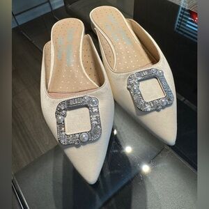 Kate Spade Cream Mules with Silver Embellishment